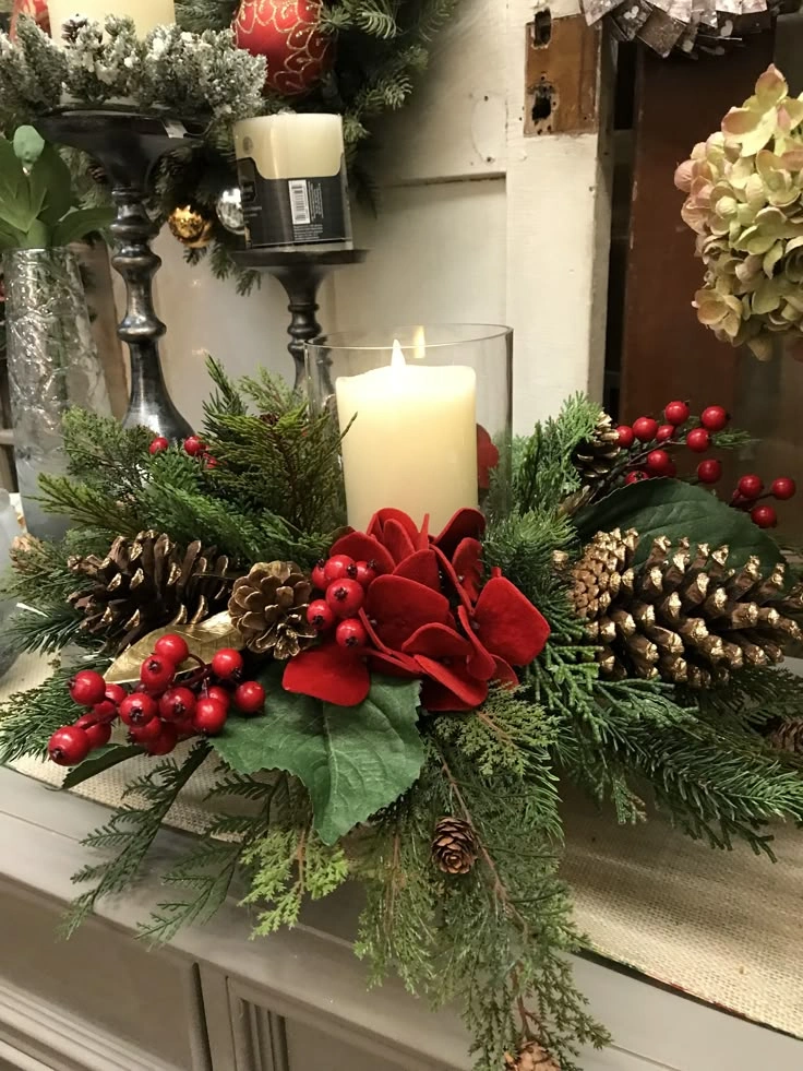 Candle and greenery Christmas