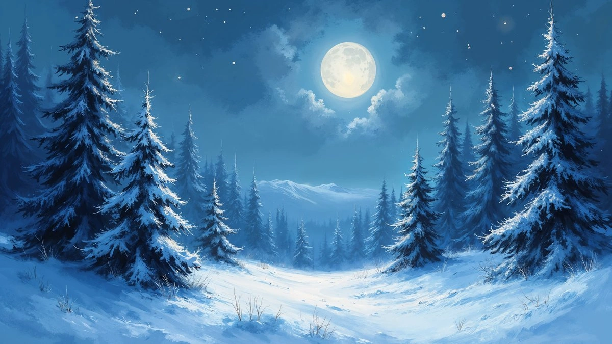 Moonlit snowy Christmas landscape wallpapers