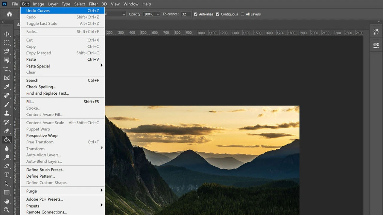 Edit → Undo (ControlCommand + Z)